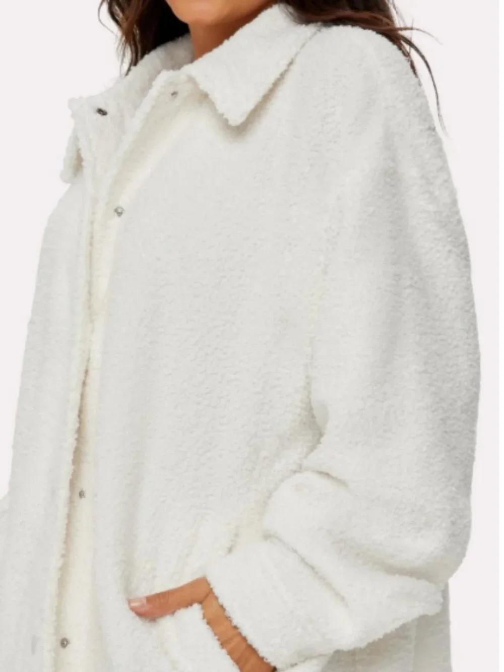 NWT YITTY  Sherpa Button-Front Teddy Shacket Baddie To The Bone (Cream) XL